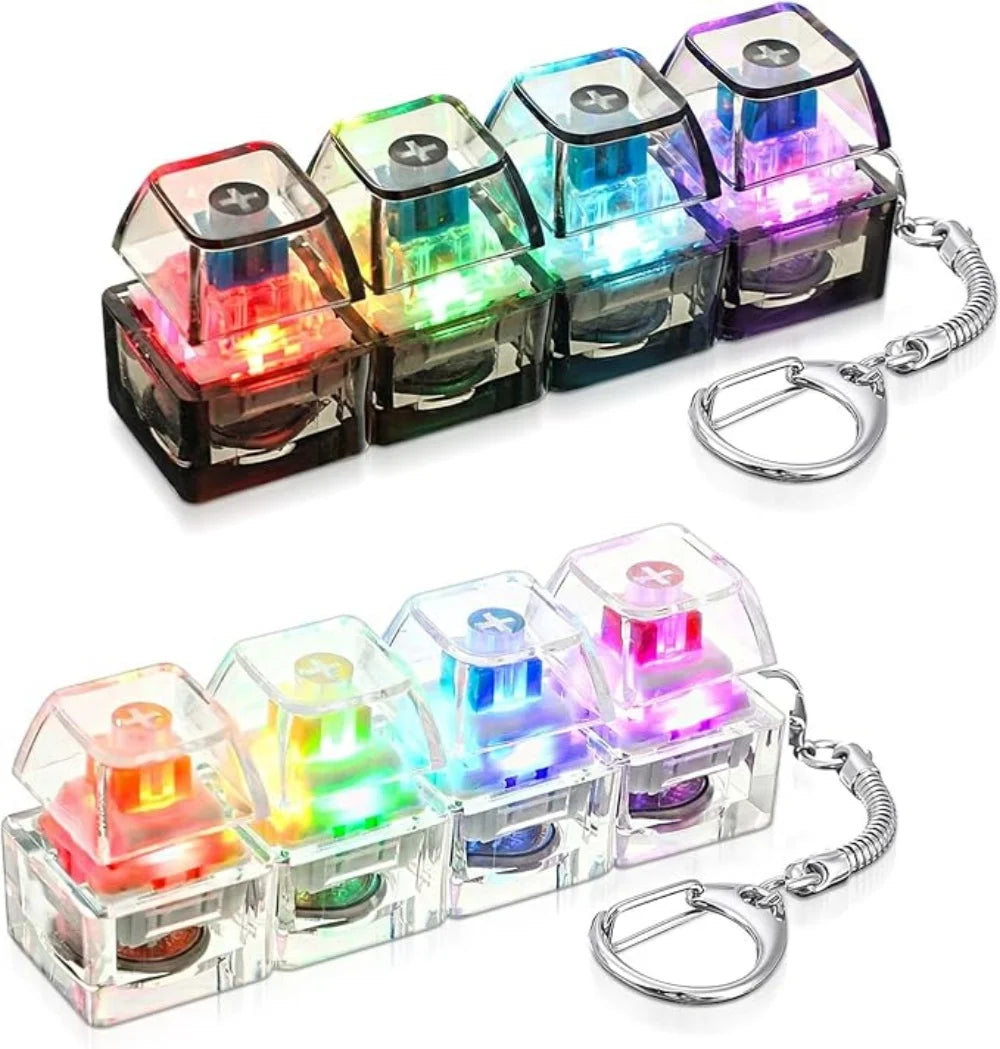 1PC Light Up Keyboard Keychain Stress Relief Clickable LED Button Toy for People with Anxiety Office Desk Accessory