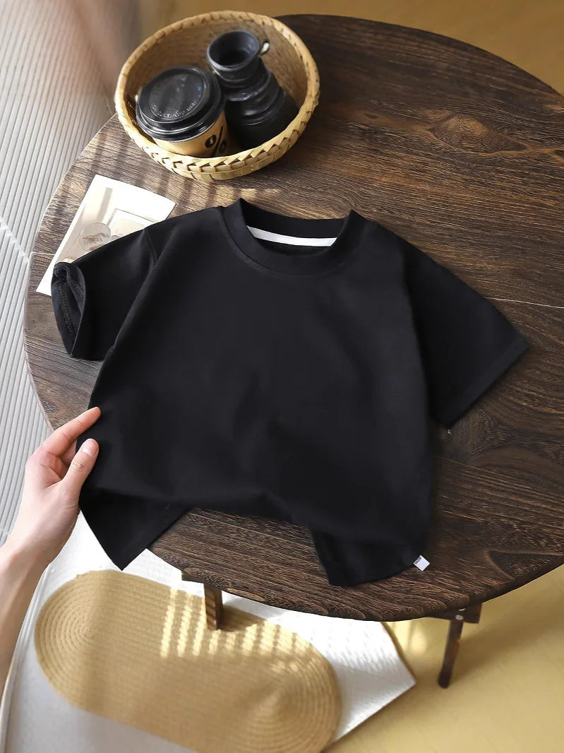 2-8Y New Summer Casual Children Tee 100% Cotton Solid Color Girls Short Sleeve Top O-Neck Soft Breathable Kids Clothes