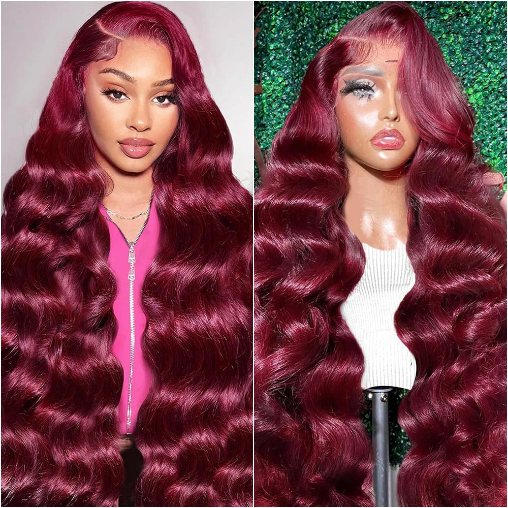 13x6 HD Lace Frontal 220 Density 99J Burgundy Body Wave Human Hair Wig 13x4 Lace Front Brazilian PrePlucked Wigs For Black Women