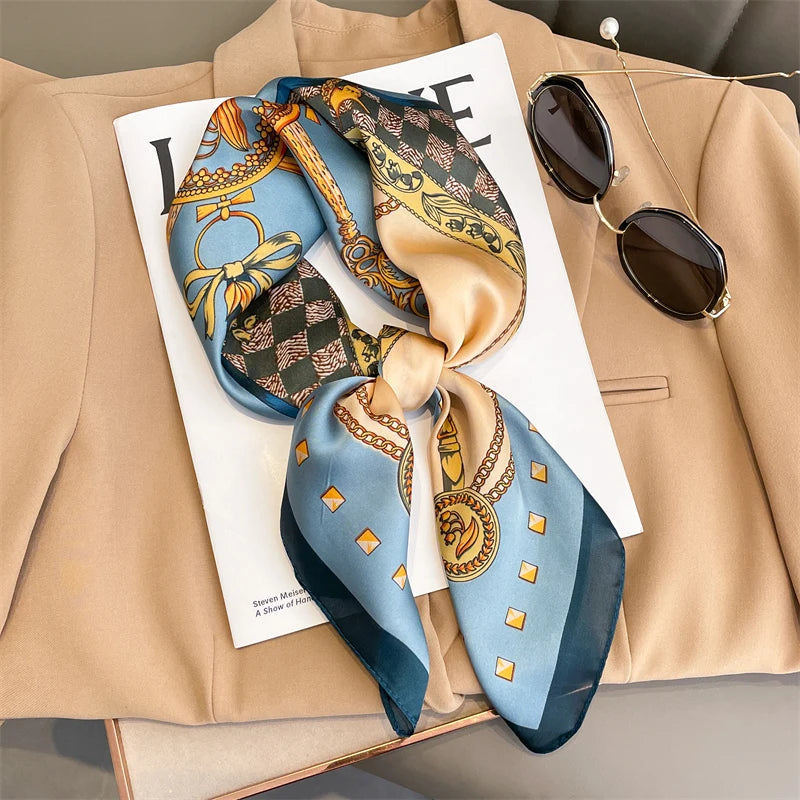 70x70cm Women Scarf Silk Feeling Hair Neck Square Brand Office bandanna muffler Waiter Flight Attendants Handkerchief Rings wrap