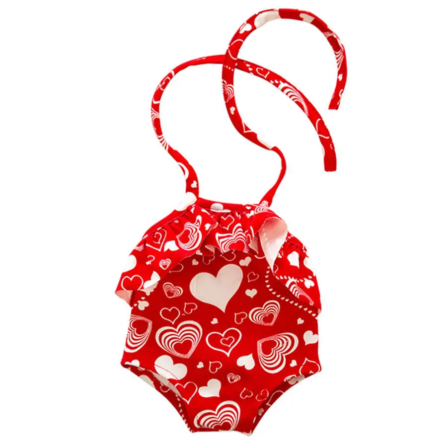 Cute Swimming Suit For 18Inch American Doll Sweet Heart Print Doll Swimsuit Clothes For 43Cm Newborn Baby Doll Kids Gift