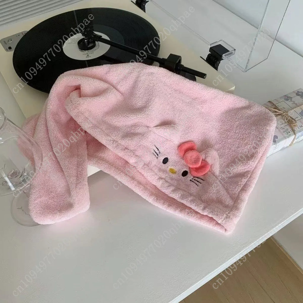1pc Hello Kitty Hair Drying Cap for Women Ins Coral Fleece Thickened Water-Absorbent Headscarf Non-Shedding Towel Perfect Gift