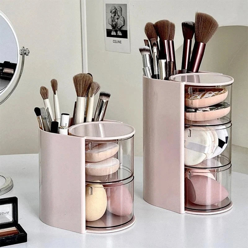 Cosmetic Organizer Bathroom Makeup Cushion Organizer Beauty Egg Storage Display Case Rotating Compartment Organizer