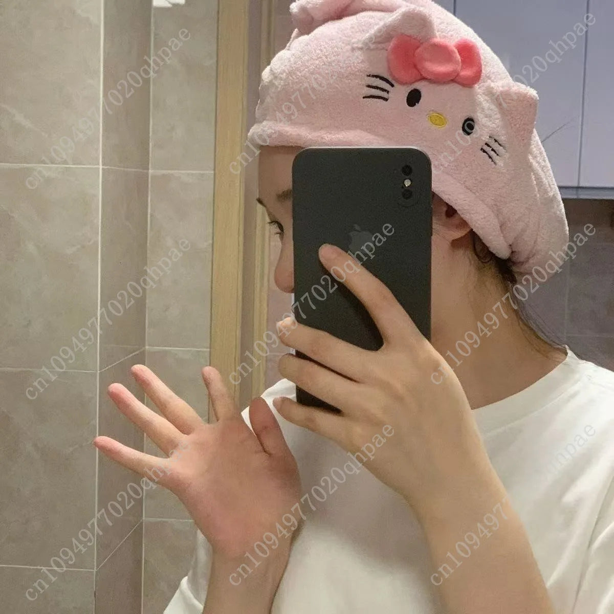 1pc Hello Kitty Hair Drying Cap for Women Ins Coral Fleece Thickened Water-Absorbent Headscarf Non-Shedding Towel Perfect Gift