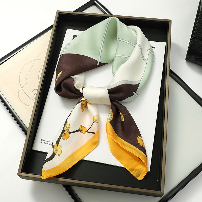 70x70cm Women Scarf Silk Feeling Hair Neck Square Brand Office bandanna muffler Waiter Flight Attendants Handkerchief Rings wrap