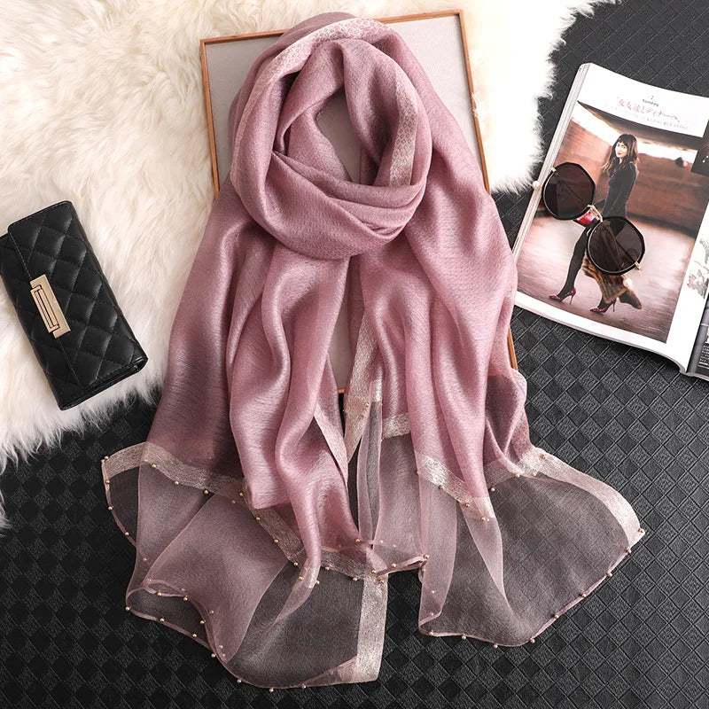 2024 Luxury 100% Silk Shawl Scarf for Women Design Embroidery Flowers Hijab Wraps Bufandas Female Headkerchief Fouloud Echarpe