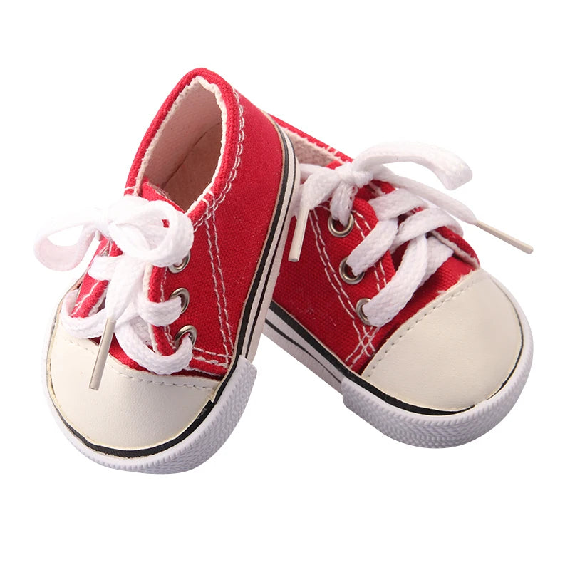 American 18 Inch Girl Doll Canvas Shoes 7cm Fashion Lines, Flowers Sneakers Boots For 43cm Baby New Born& DIY Russia,OG Doll Toy