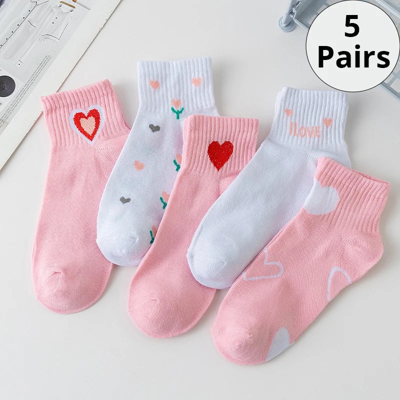 5/10/20 Pairs Women's Short Tube Socks Pink Cat Thin Four Seasons Cute Boat Sockslow Top Ins Trendy Socks