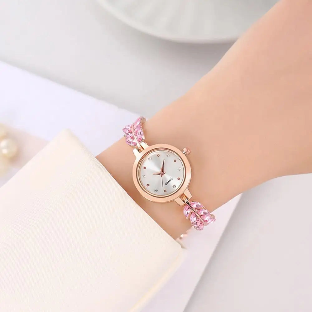 2.3cm Women Rhinestone Bracelet Watch Adjustable Faux Pearl Strap Round Dial Quartz Wristwatch Lady Fashion Jewelry Accessories
