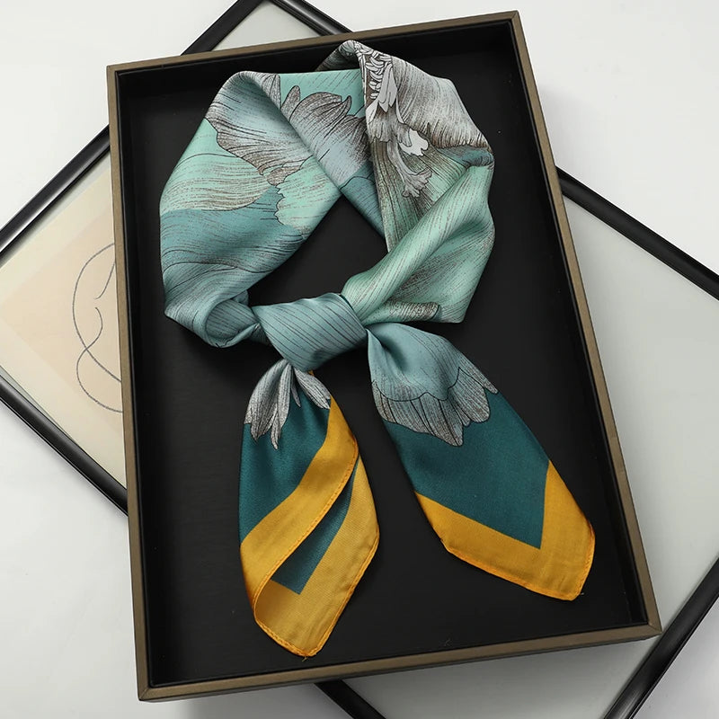 70x70cm Women Scarf Silk Feeling Hair Neck Square Brand Office bandanna muffler Waiter Flight Attendants Handkerchief Rings wrap