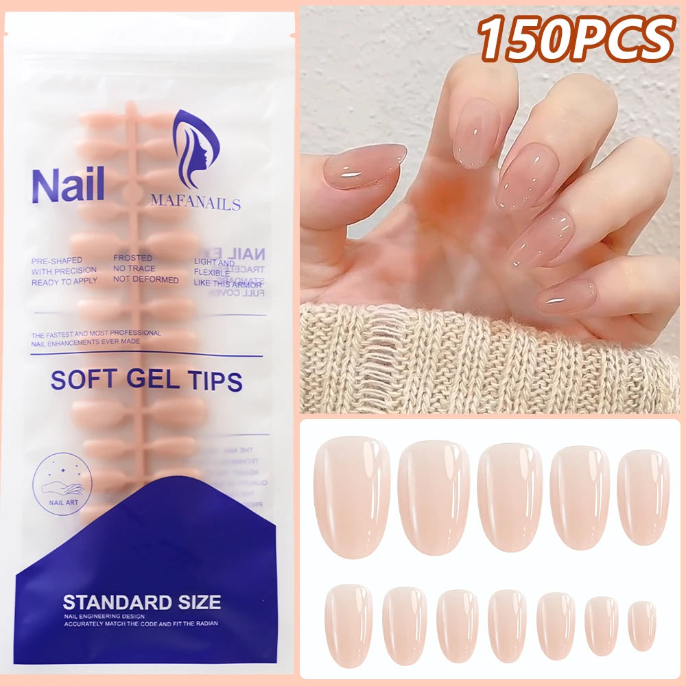 150Pcs Gradient Nude Short Almond Fake Nails XS/S/M Size Glossy Full Cover Press On Nail French False Fingertips for Women Daily