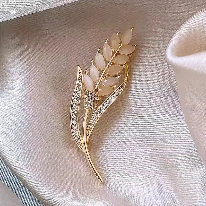 1PC Vintage Temperament Green Jasmine Brooch For Women Crystal Flower Buckle Brooch Dress Clothes Suit Scarf Clip Jewelry Gift