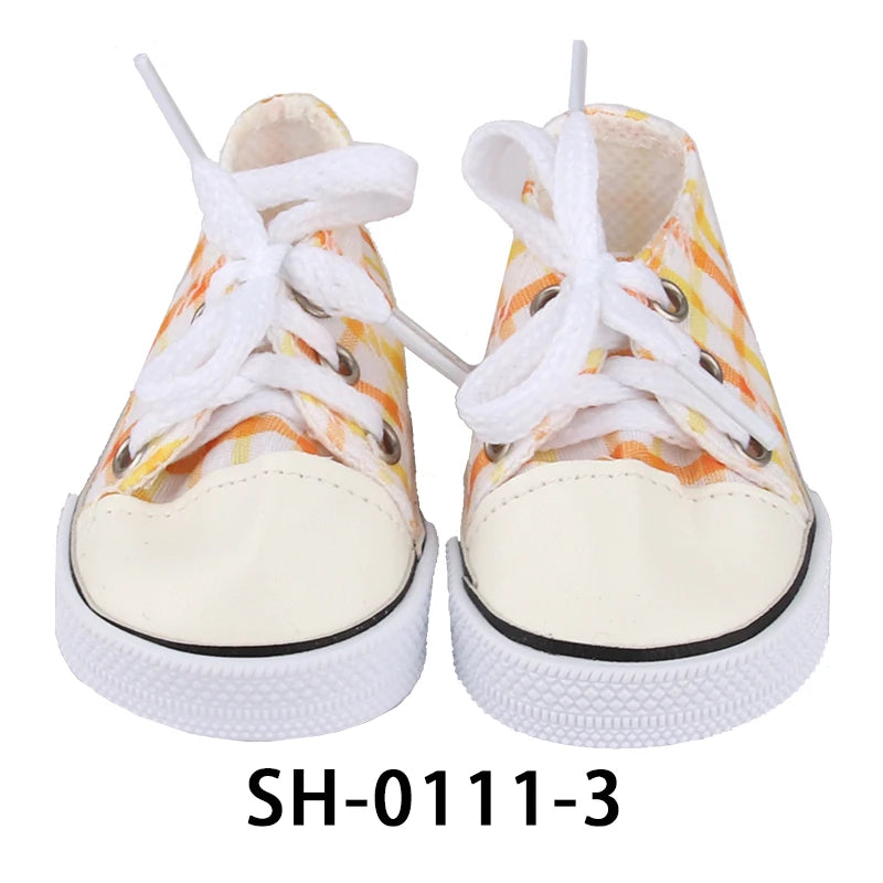 American 18 Inch Girl Doll Canvas Shoes 7cm Fashion Lines, Flowers Sneakers Boots For 43cm Baby New Born& DIY Russia,OG Doll Toy
