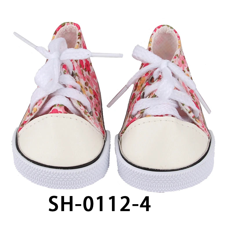 American 18 Inch Girl Doll Canvas Shoes 7cm Fashion Lines, Flowers Sneakers Boots For 43cm Baby New Born& DIY Russia,OG Doll Toy