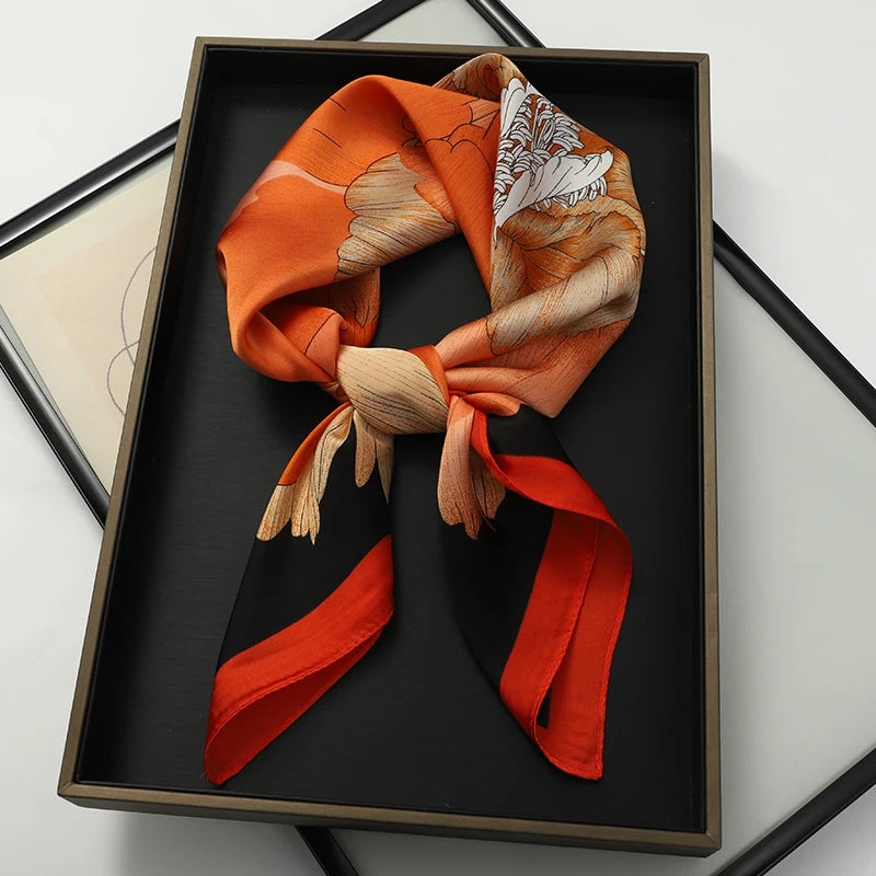 70x70cm Women Scarf Silk Feeling Hair Neck Square Brand Office bandanna muffler Waiter Flight Attendants Handkerchief Rings wrap