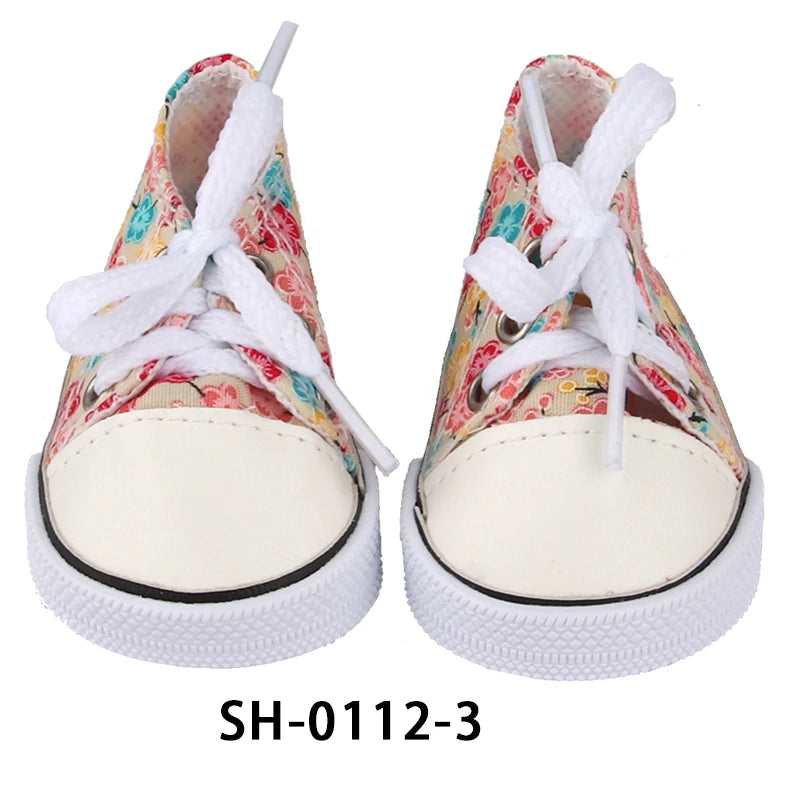 American 18 Inch Girl Doll Canvas Shoes 7cm Fashion Lines, Flowers Sneakers Boots For 43cm Baby New Born& DIY Russia,OG Doll Toy