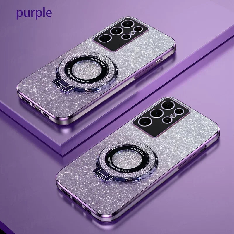 Glitter Plating Magnetic Holder Phone Case For Samsung Galaxy S26 Ultra Plus Silicone Cover