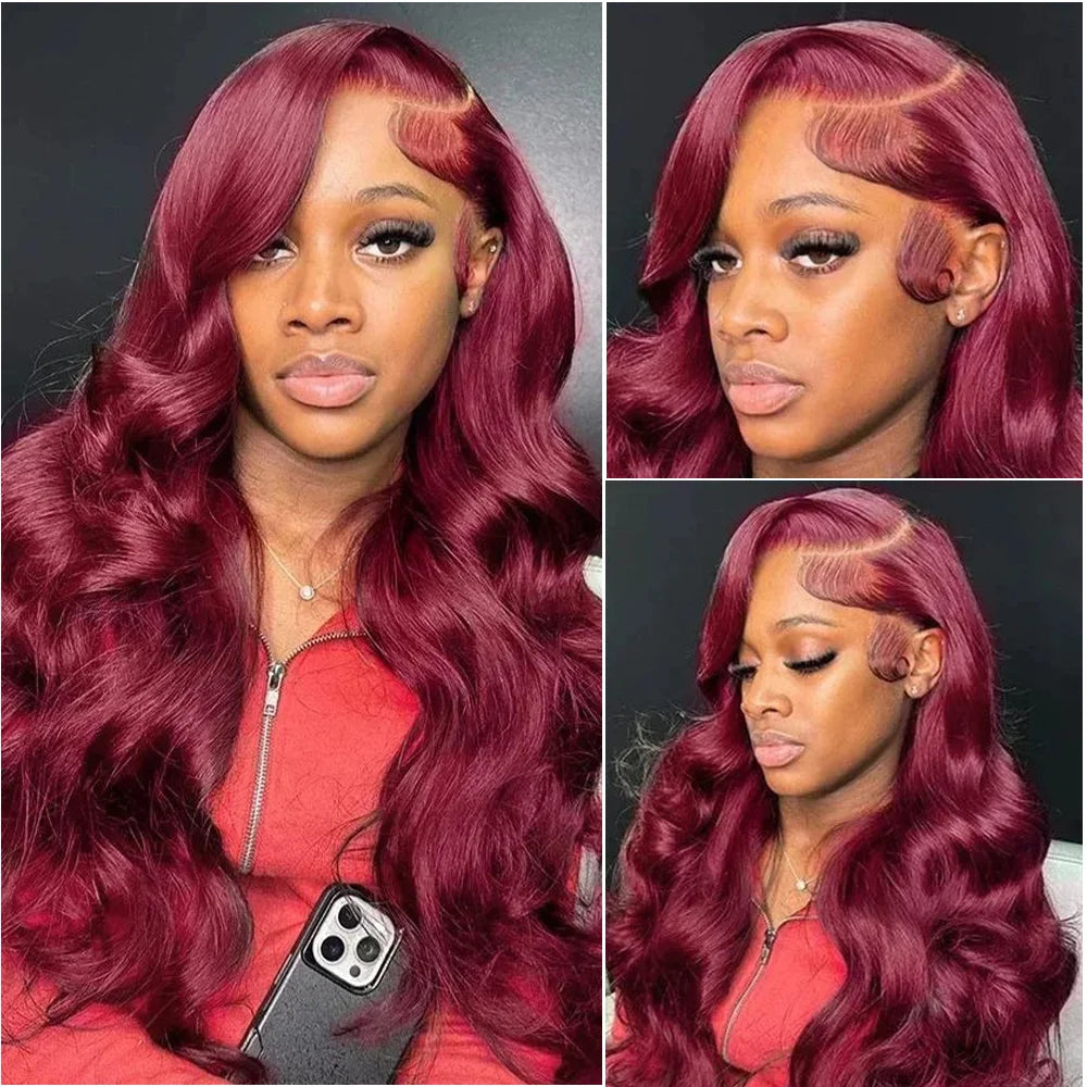 13x6 HD Lace Frontal 220 Density 99J Burgundy Body Wave Human Hair Wig 13x4 Lace Front Brazilian PrePlucked Wigs For Black Women