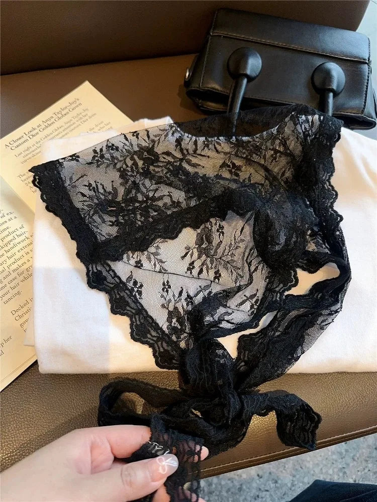 2025 HOT SALE! Y2K Women Lace Tulle Bandage Skirt Stacked Lace Half Skirt Layering Small Butt Curtain Flower Triangle Hair Scarf