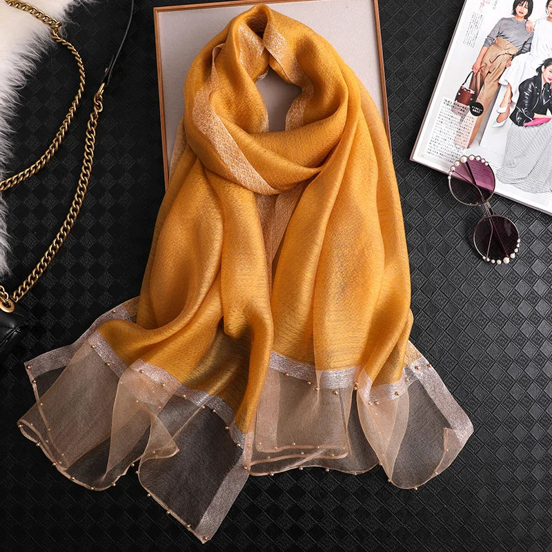 2024 Luxury 100% Silk Shawl Scarf for Women Design Embroidery Flowers Hijab Wraps Bufandas Female Headkerchief Fouloud Echarpe