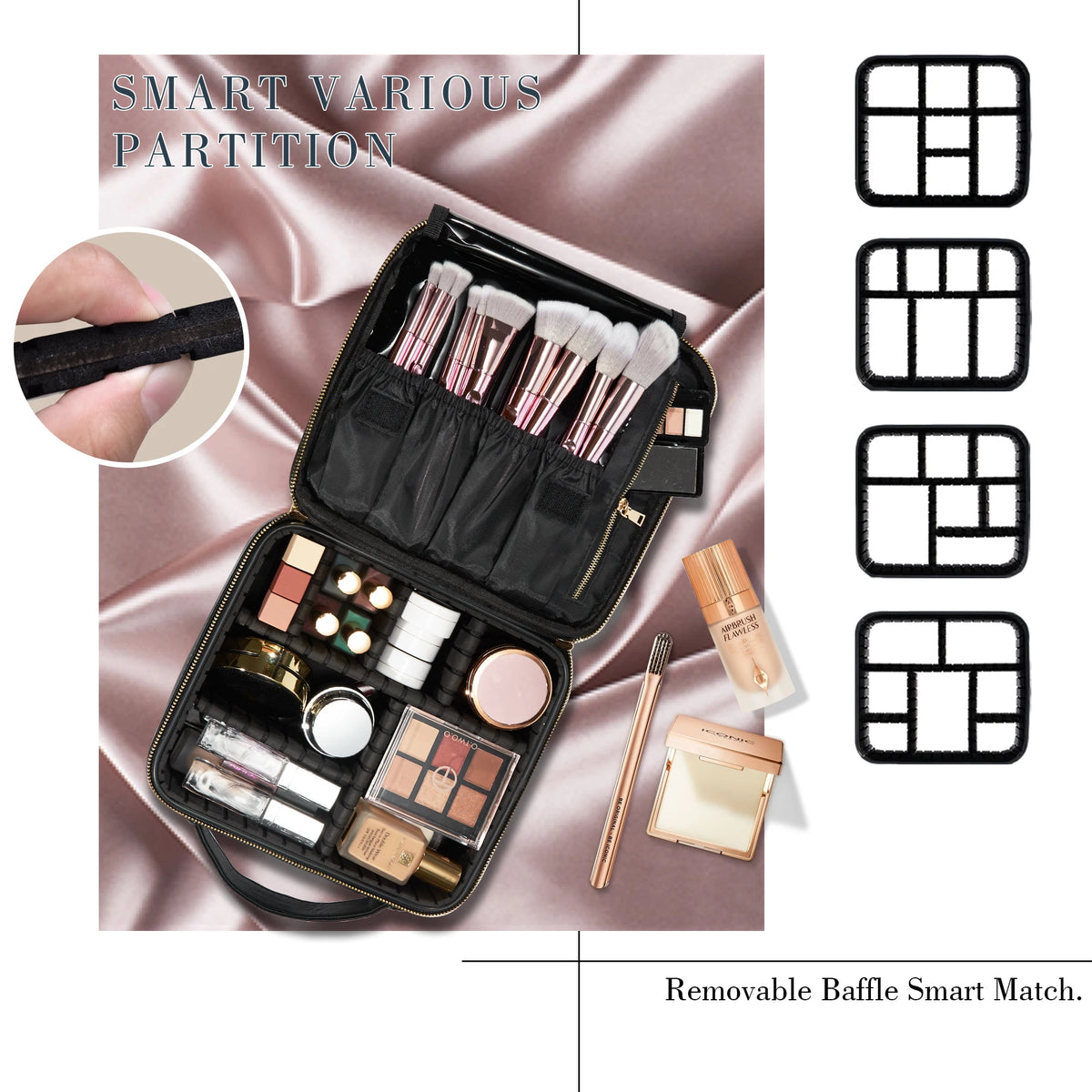 Cosmetic Case Makeup Bag Vanity Travel Beauty Box Make Up Train Case Hairdressing Tools Organiser with Adjustable Compartment