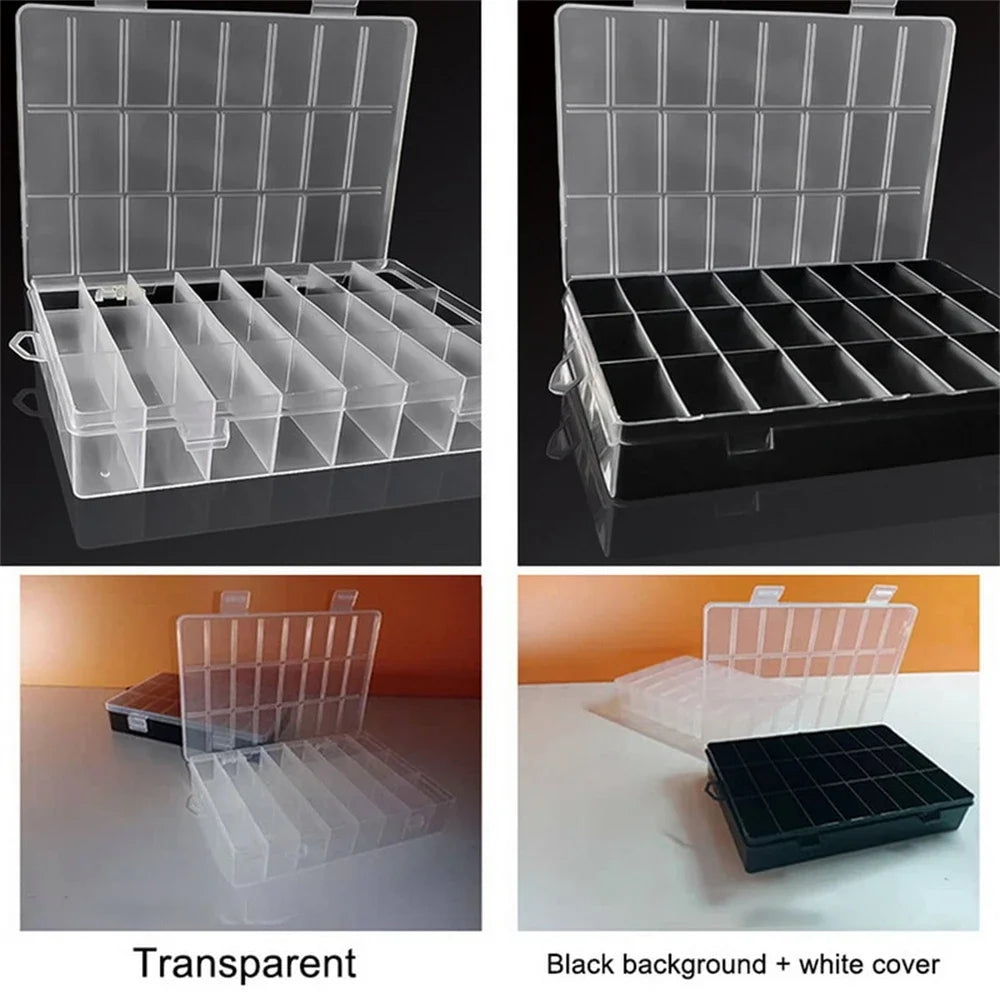 1Pack Plastic Storage Box 24 Grids Clear Plastic Organizer Box Compartment Storage Container for Craft, Beads, Jewelry, Items