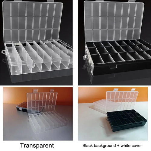 1Pack Plastic Storage Box 24 Grids Clear Plastic Organizer Box Compartment Storage Container for Craft, Beads, Jewelry, Items