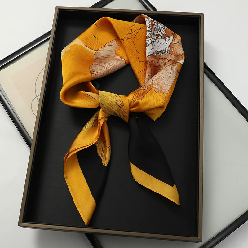 70x70cm Women Scarf Silk Feeling Hair Neck Square Brand Office bandanna muffler Waiter Flight Attendants Handkerchief Rings wrap