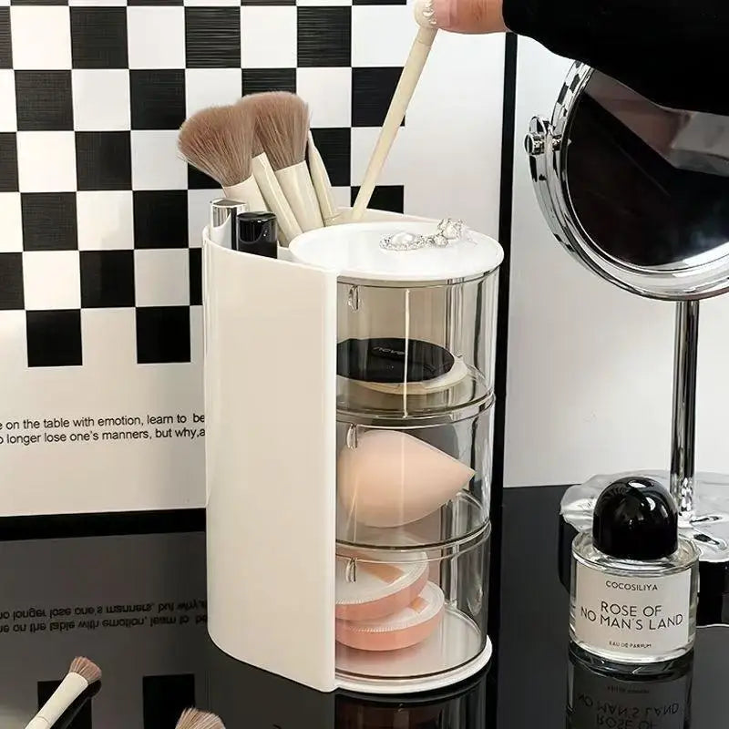 Cosmetic Organizer Bathroom Makeup Cushion Organizer Beauty Egg Storage Display Case Rotating Compartment Organizer