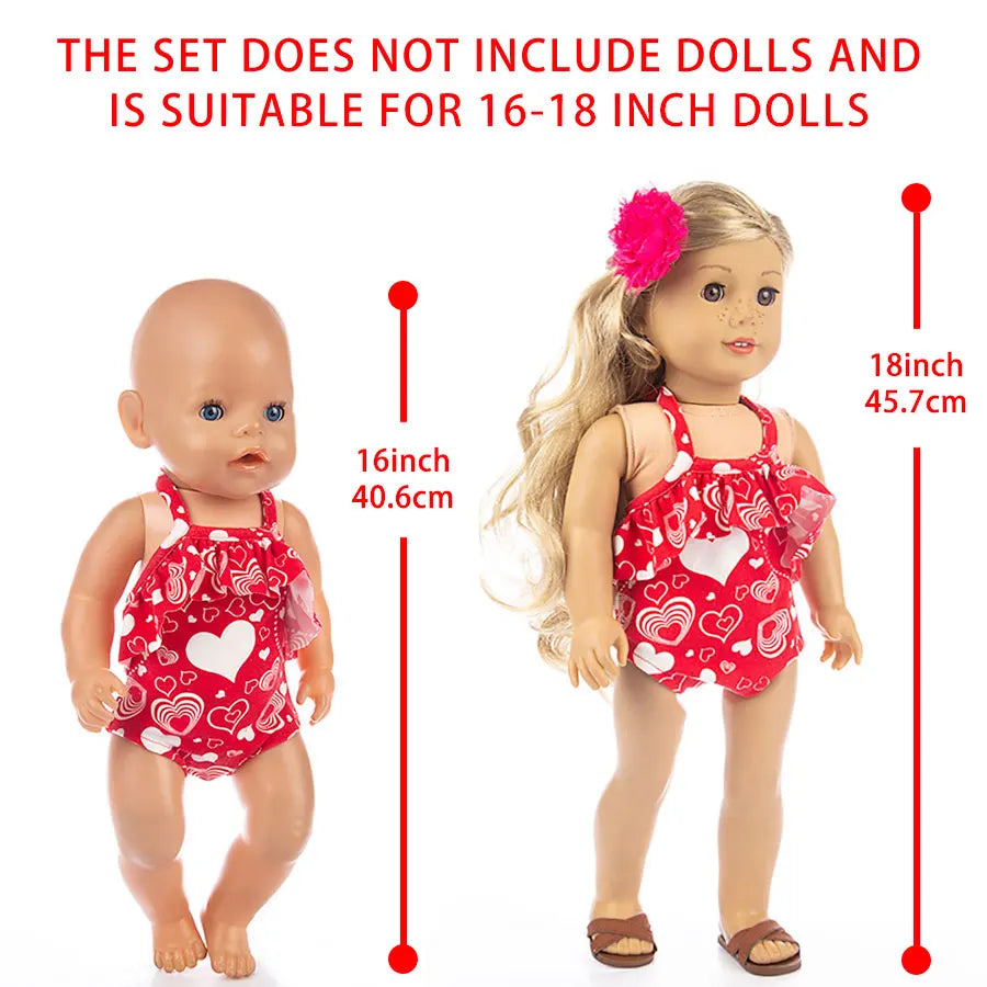 Cute Swimming Suit For 18Inch American Doll Sweet Heart Print Doll Swimsuit Clothes For 43Cm Newborn Baby Doll Kids Gift