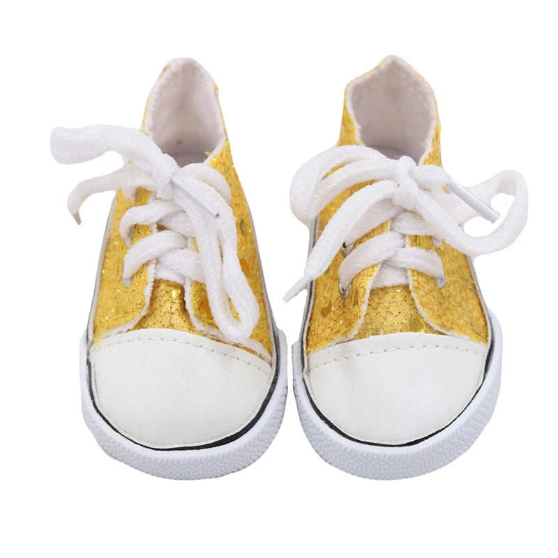 7 cm Canvas Denim Sneakers New Born  Baby Shoes Handmade Lace-up Sneakers Shoes For 18 Inches American 43 cm Baby Dolls GIfts