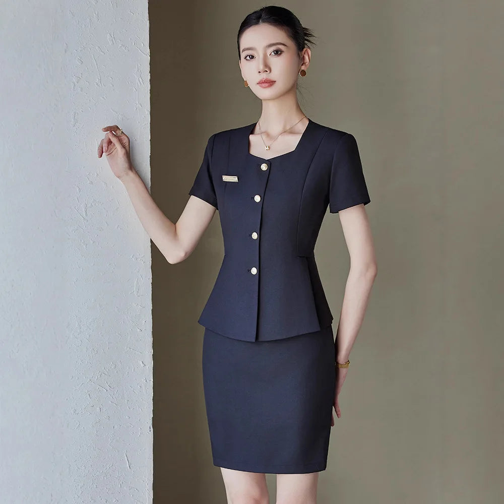 Elegant Western-Style Women's Summer Short Sleeve Suit for Professional Hotel Manager Front Desk Workwear Jewelry Store