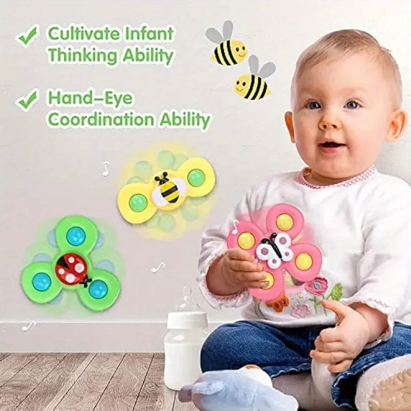 Childrens Interactive Bug Flower Suction Cup Top Toy Cartoon Suction Cup Spinning Baby Toy Educational Fun Play