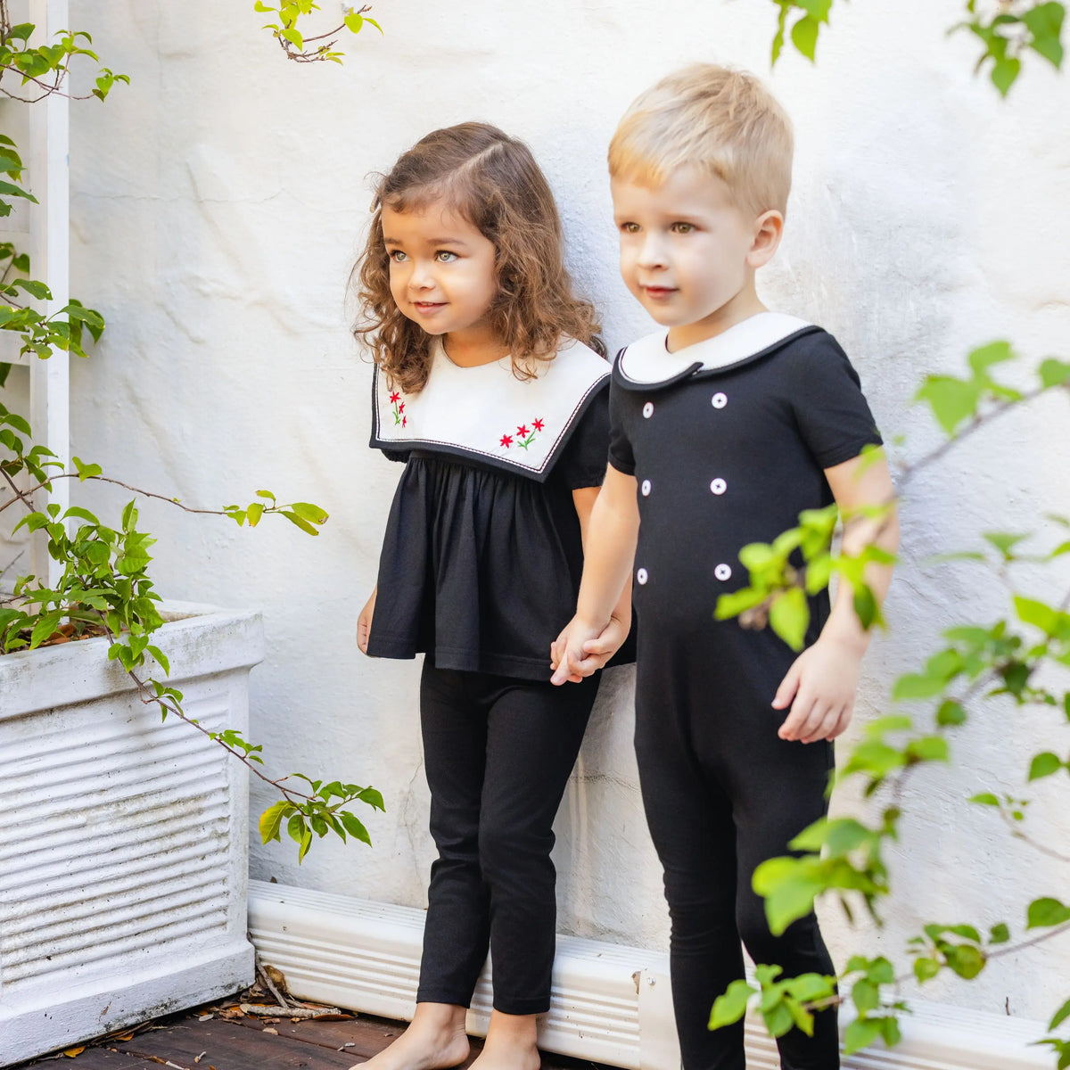 Ali Plus 2026 SS Sailor Maxi Kids Cotton Outfits Embroidery Removable White Collar Girls Boys Matching Clothes
