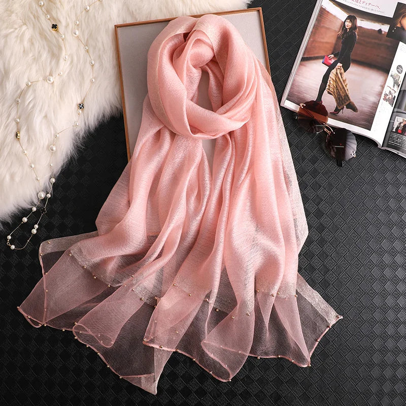 2024 Luxury 100% Silk Shawl Scarf for Women Design Embroidery Flowers Hijab Wraps Bufandas Female Headkerchief Fouloud Echarpe