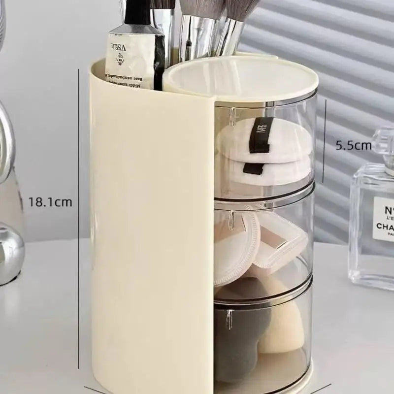 Cosmetic Organizer Bathroom Makeup Cushion Organizer Beauty Egg Storage Display Case Rotating Compartment Organizer