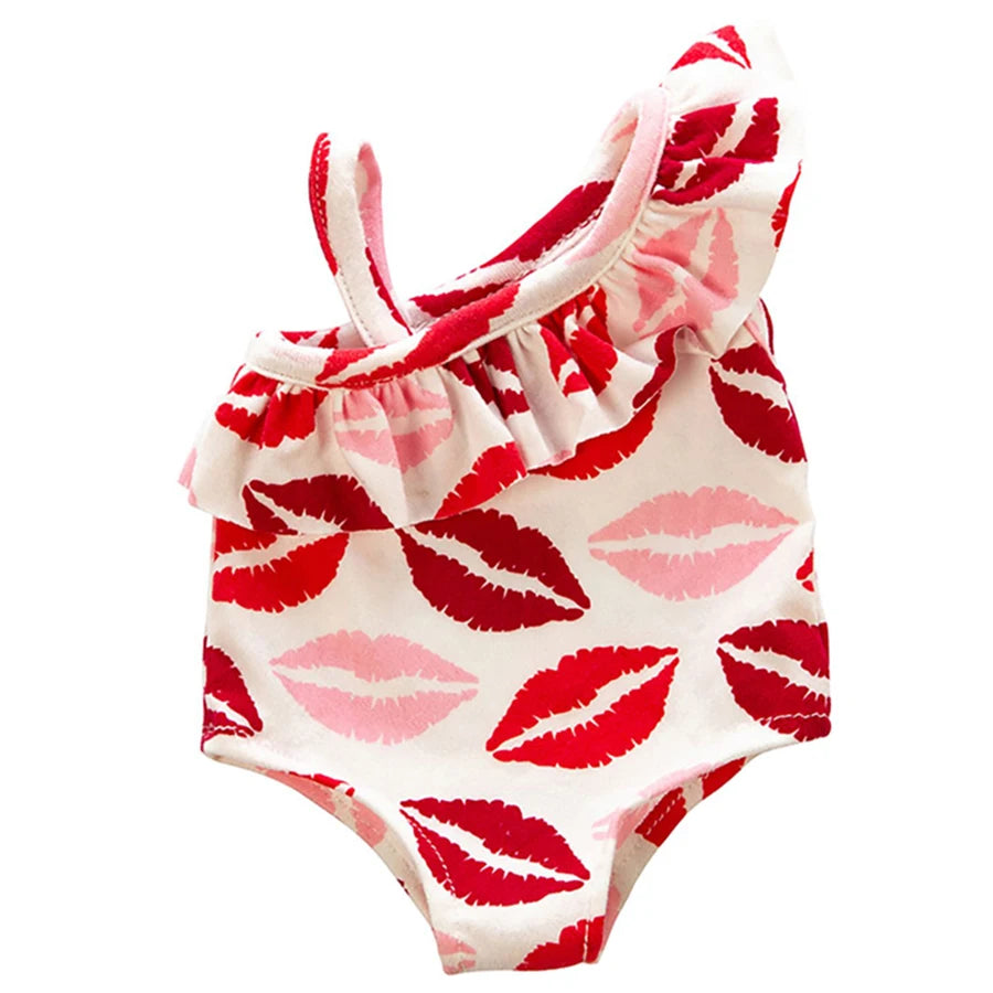 Cute Swimming Suit For 18Inch American Doll Sweet Heart Print Doll Swimsuit Clothes For 43Cm Newborn Baby Doll Kids Gift