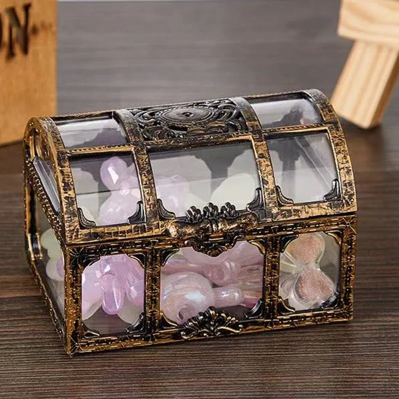1PC Plastic Transparent Pirate Treasure Box Crystal Gem Jewelry Box Storage Organizer Chest Treasure for Jewelry Gem Trinket Box