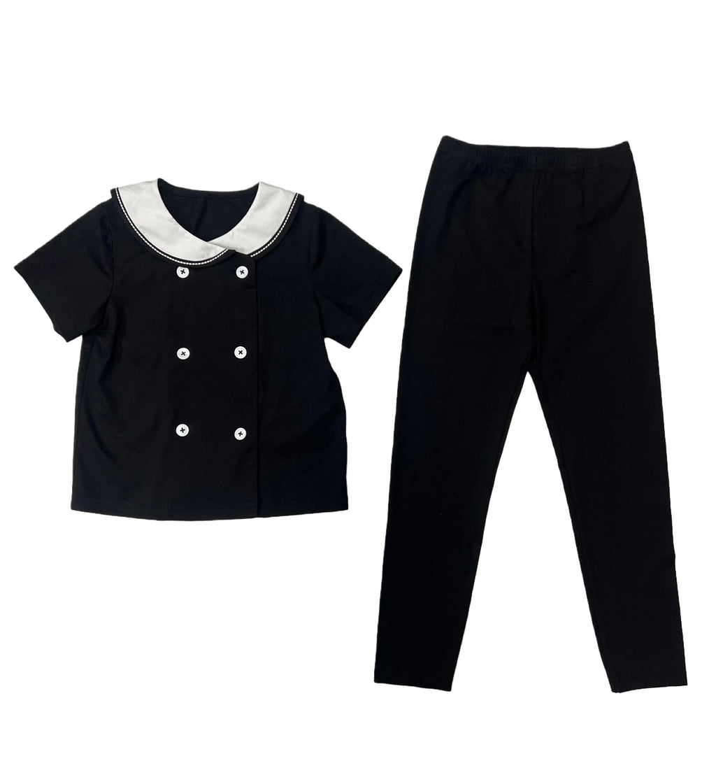 Ali Plus 2026 SS Sailor Maxi Kids Cotton Outfits Embroidery Removable White Collar Girls Boys Matching Clothes