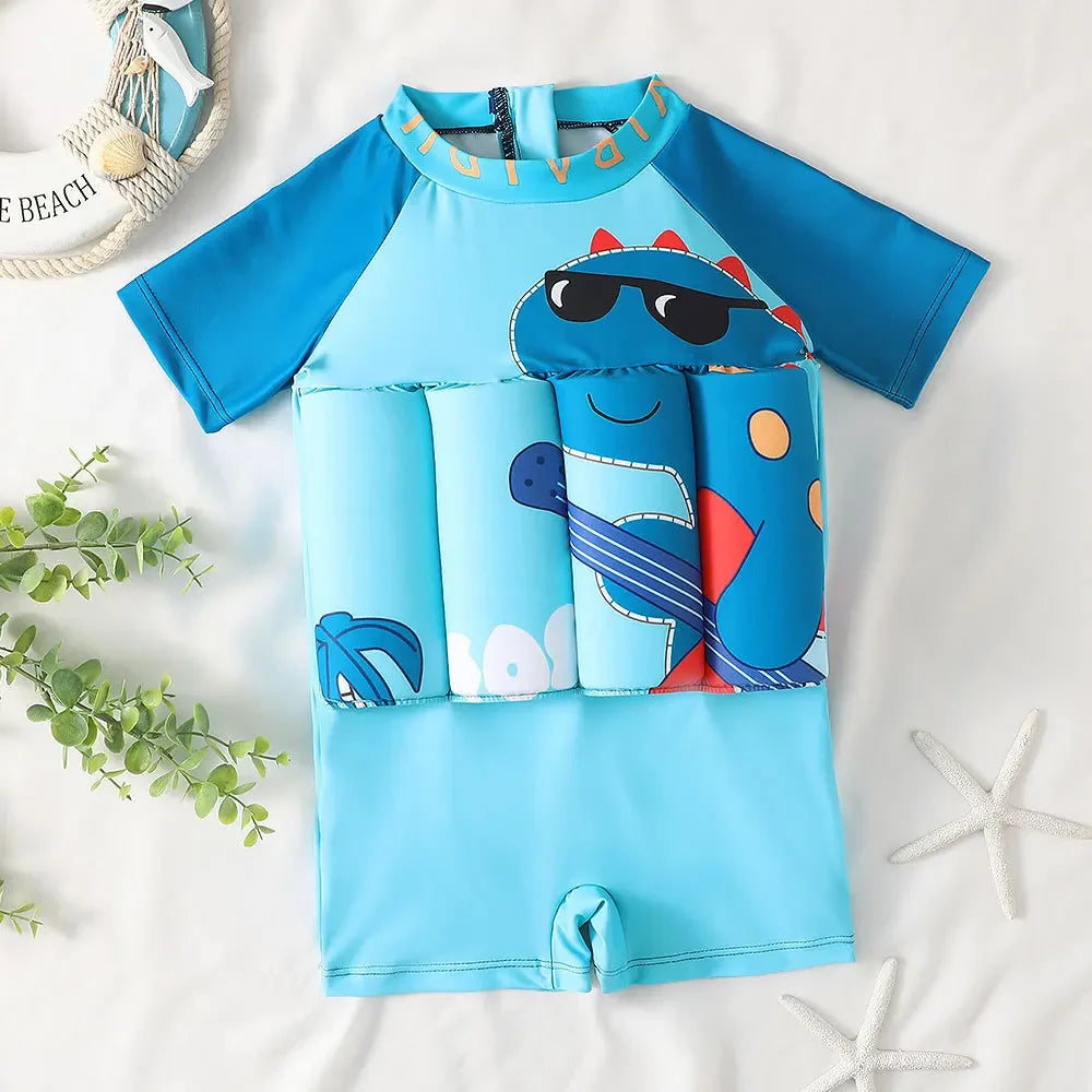 Children's Buoyancy Swimsuit Cartoon Print Swimwear Kid One-Piece Floating Rash Guards Bathing Clothes Boys Girls Swimming Suits