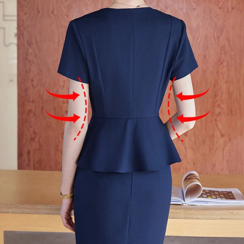 Elegant Western-Style Women's Summer Short Sleeve Suit for Professional Hotel Manager Front Desk Workwear Jewelry Store