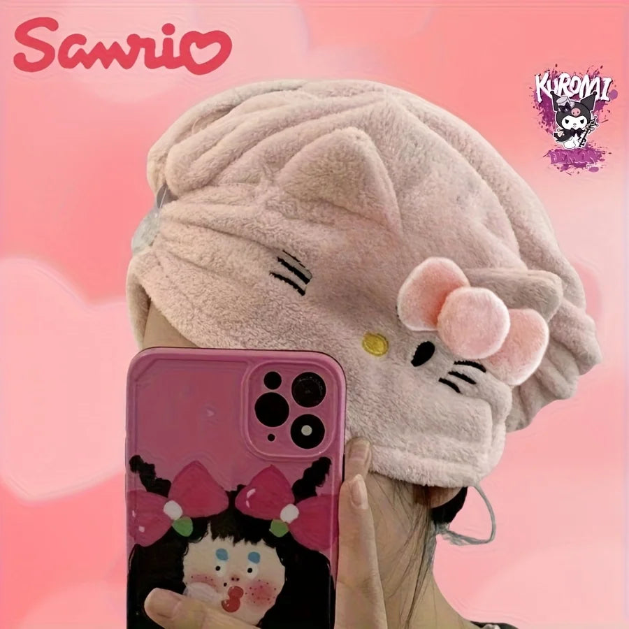 1pc Hello Kitty Hair Drying Cap for Women Ins Coral Fleece Thickened Water-Absorbent Headscarf Non-Shedding Towel Perfect Gift