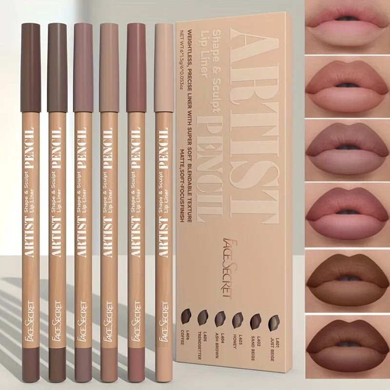 6pcs Velvet Matte Lip Liner Pencils Set Long-Lasting Non-Drying Perfect for Lining Filling Lips Versatile for All Skin Typ