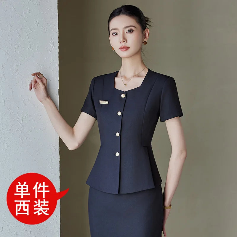 Elegant Western-Style Women's Summer Short Sleeve Suit for Professional Hotel Manager Front Desk Workwear Jewelry Store
