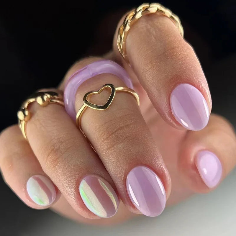 24pcs Gradient Red Nails Sets Press on Glitter Mid-length Almond Nails Tips Simple Detachable Fake Nail Art Cat's Eye False Nail
