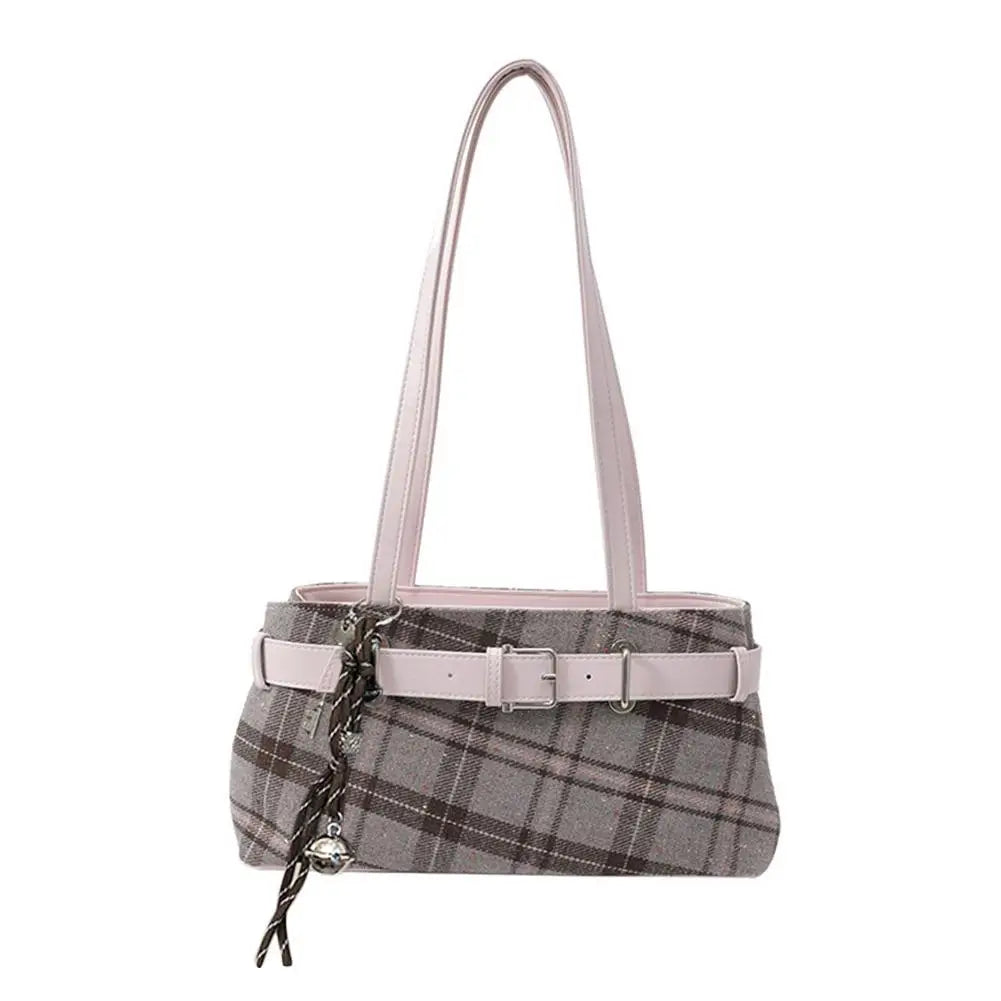 Fashion Checkered Shoulder Bag with Pendant for Women Retro Small Tote Bag Versatile and Casual  Handbags For Commuting Handbag