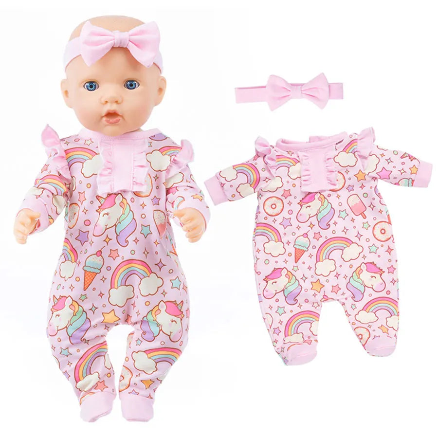 Cute Doll Unicorn Clothes For 18 Inch Doll Reborn Baby Doll Jumpsuits Outfit Kids Birthday OG Gift