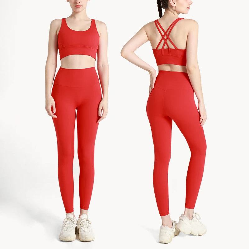 2024 New 2 Piece Yoga Clothes Women's Tracksuit Quick Dry Set Breathable Fitness Suit Fitness Clothing Sports Bra Leggings Suit