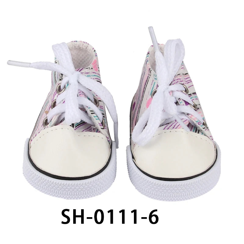 American 18 Inch Girl Doll Canvas Shoes 7cm Fashion Lines, Flowers Sneakers Boots For 43cm Baby New Born& DIY Russia,OG Doll Toy