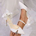 2026French Style Pearl Knot High Heels Sandals Elegant Ladylike Summer Shoes Sharp Nosed Thin Heel Rubber Bottom Adult Footwear